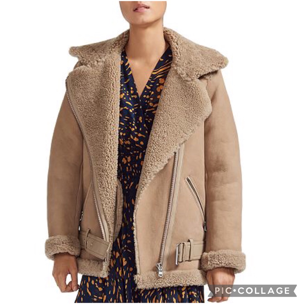 Maje Gombery Lamb Sheep Leather Fur Coat Nwt
